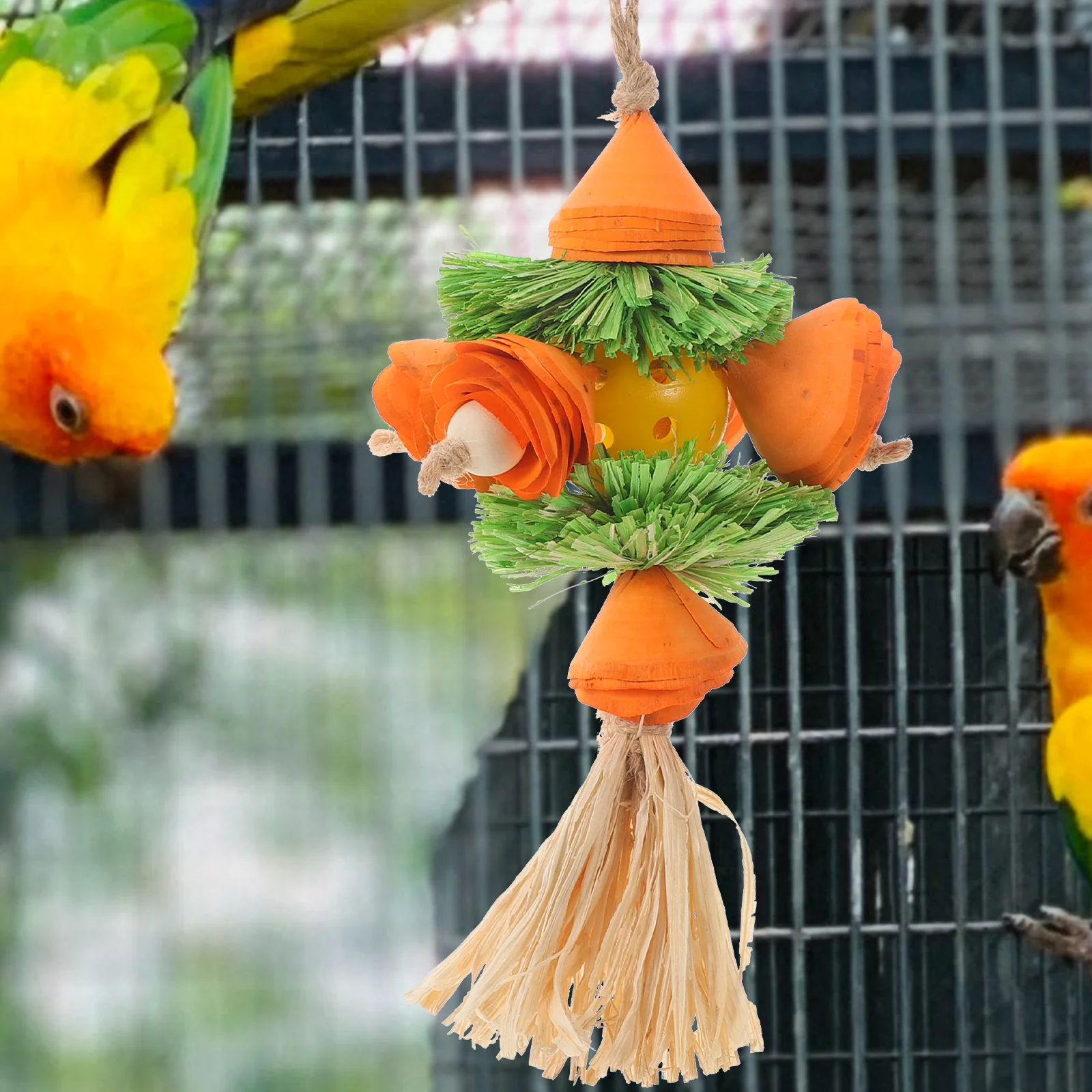 

2pcs Parrot Gnawing Natural Corn Husk Bird Cage Hanging Foraging Accessory For Large Small Birds Pet Enrichment Plaything
