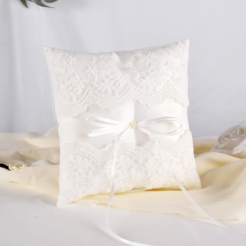 1PC Flower Girl Basket for Wedding ,Parties and Home Decor Wedding Ring Pillow, Pearl Lace Decoration Ivory Ring Bearer Pillow