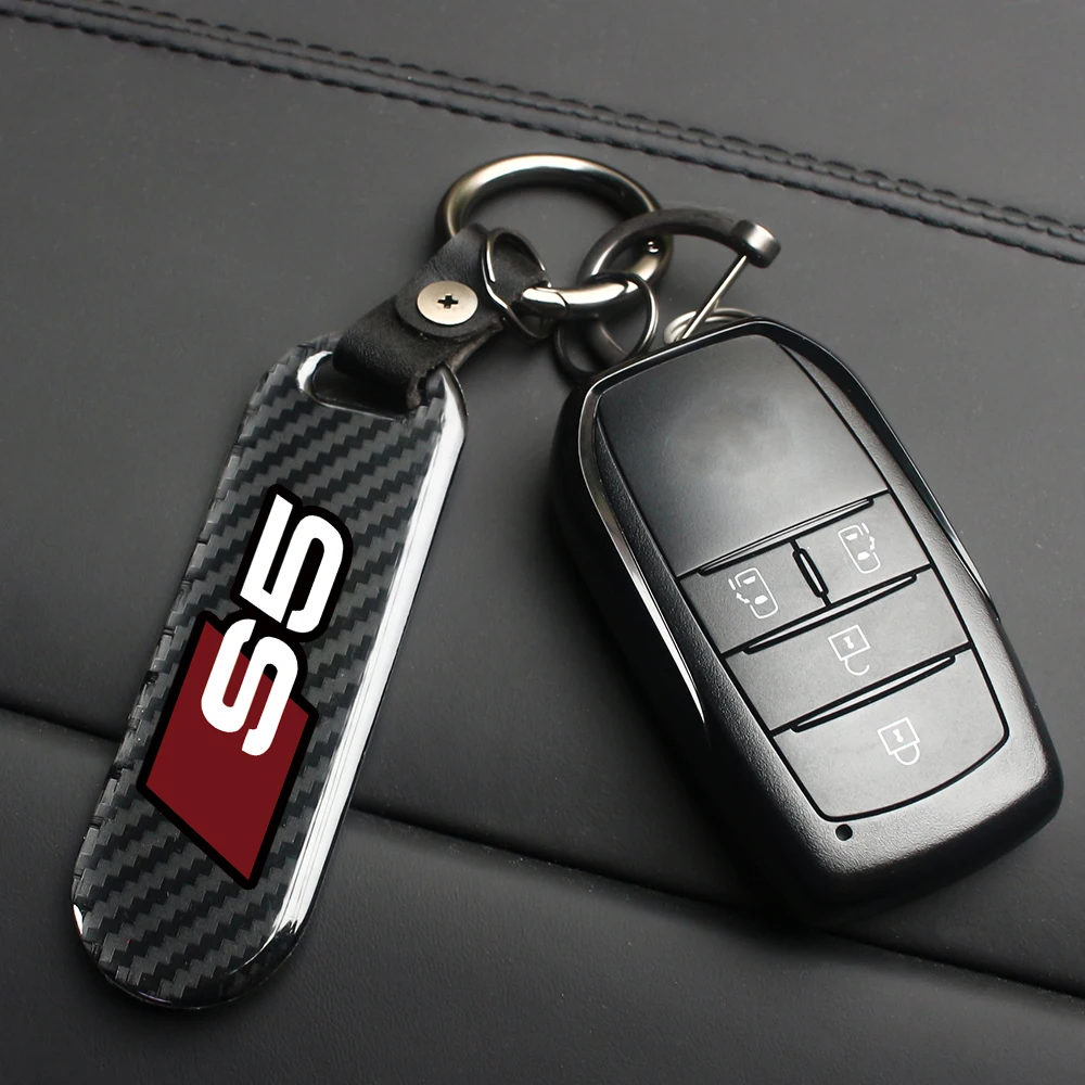 Carbon Fiber Car Keychain Key Chain Pendant  Keyring Horseshoe Buckle For AUDI S1 S2 S3 S4 S5 S6 S7 S8 RS TT Auto Accessories