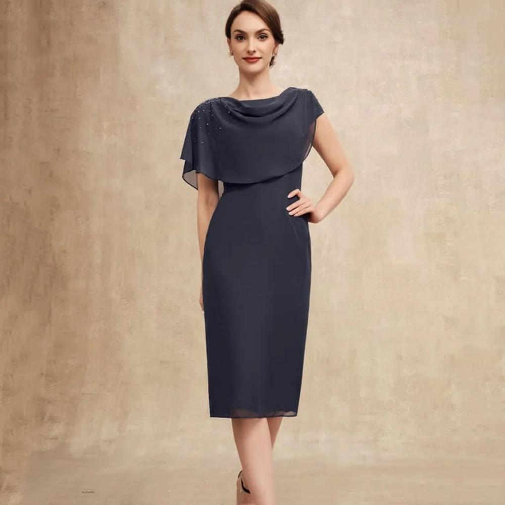 

Customized Formal Elegant Formal Occasion Dress Straight Beading Wedding Party Gowns Knee Length Mother Dress For Wedding