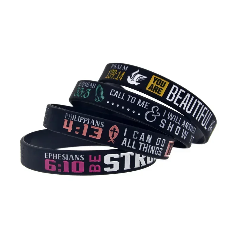 50 Pcs Psalm Jeremiah Philippians Ephesians Silicone Wristband Christian Bible Verse Bracelet Adult Size