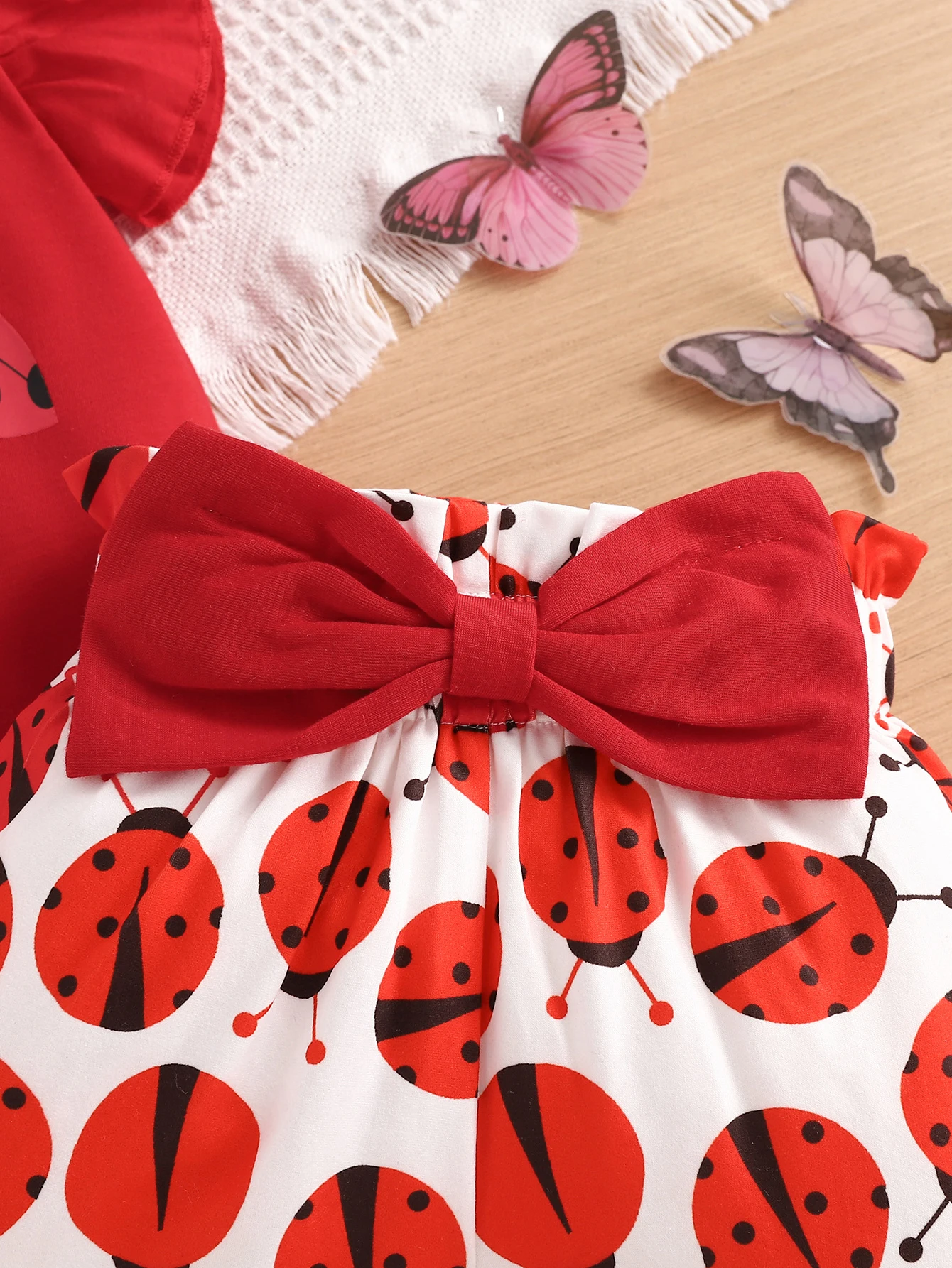 Summer Adorable 2Pcs Ladybug Outfit Set for Baby Girls Sleeveless T-shirt +Causal Shorts Infant Newborn Fashion Clothes