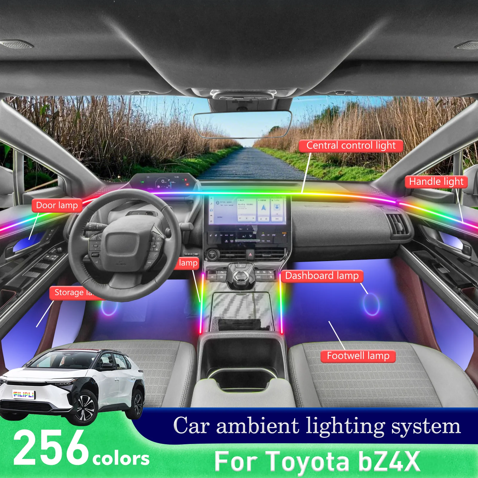 For Toyota BZ4X Luxury Concealed Style PMMA Vehicle Interior Ambient Lighting RGB Sound Sync APP Operation