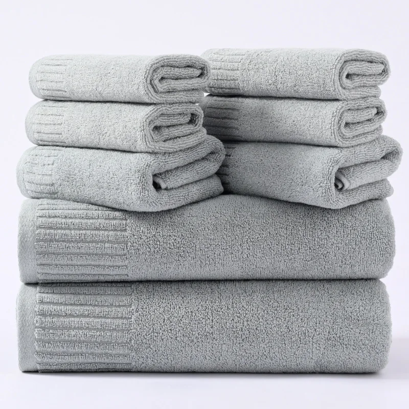 3/6/8 Pieces Cotton Towel Bathroom Super Absorbent 2 Square Towels 2 Face Towels 2 Bath Towels Beauty Salon Hotel Bath Towel Set