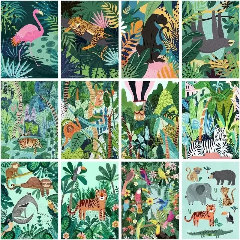 

120694 Oil Paint By Number Tiger Leopard Animals In The Jungle Kits Drawing On Canvas Painting By Numbers Tree Home Decor