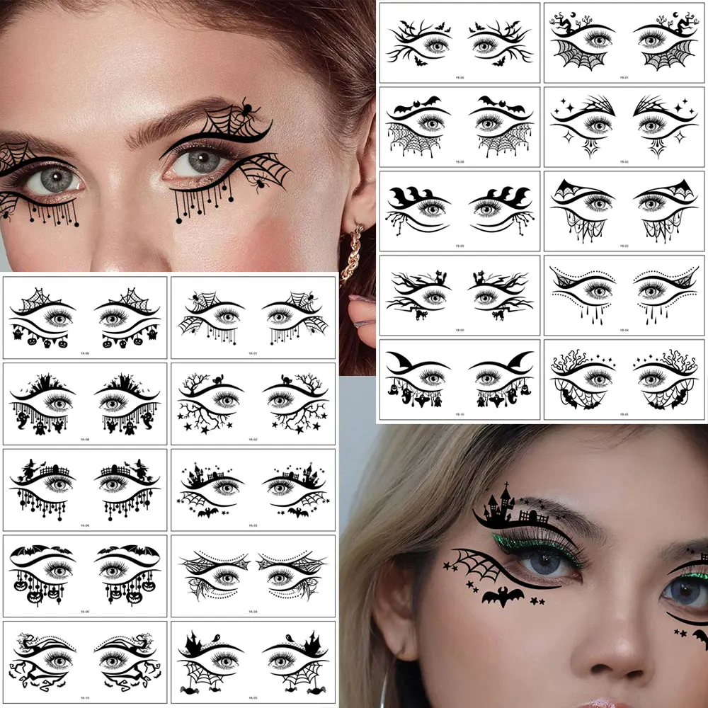 

10 Sheets Creative Halloween Eye Area Tattoo Spider Spiderweb Temporary Tattoos For Around Eye Corner Fake