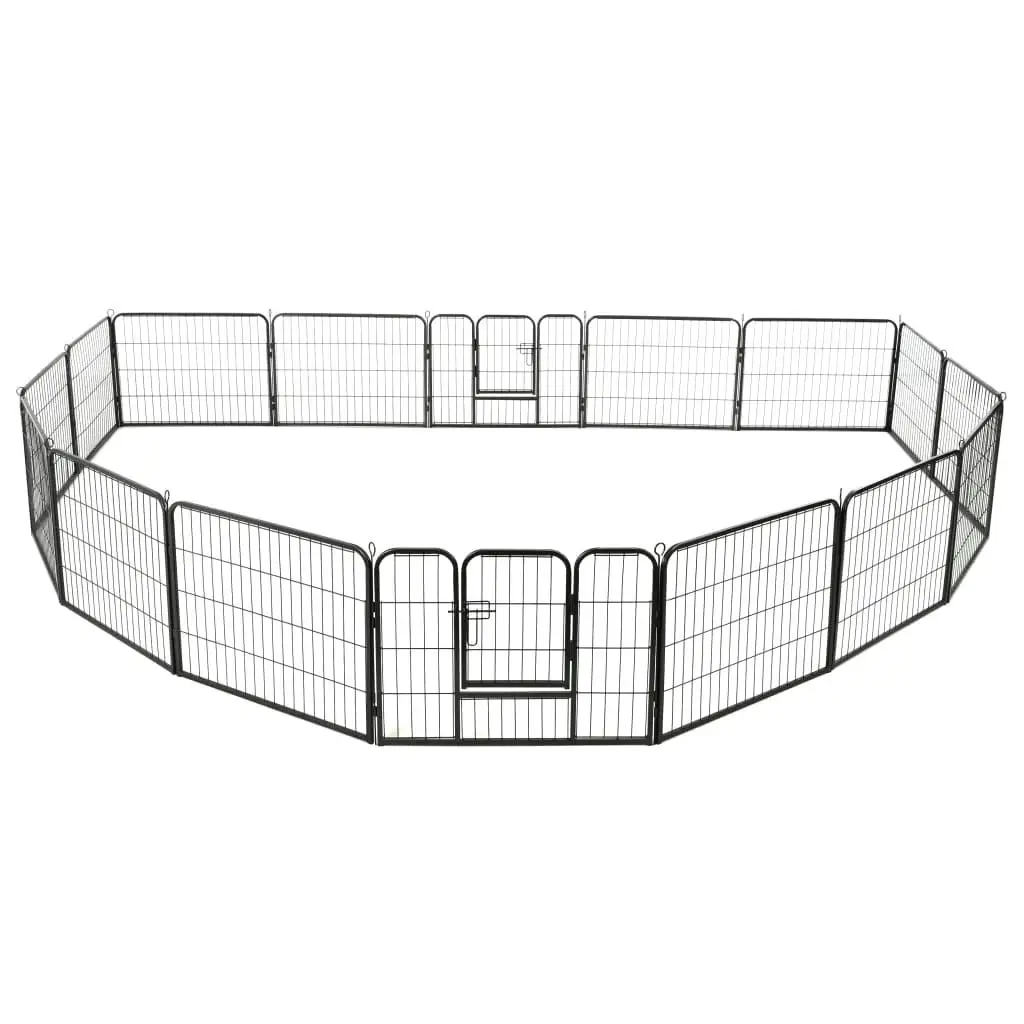 16-Panel Dog Playpen - Steel Puppy Fence 31.5x23.6 inches - Durable Black Pet  Enclosure