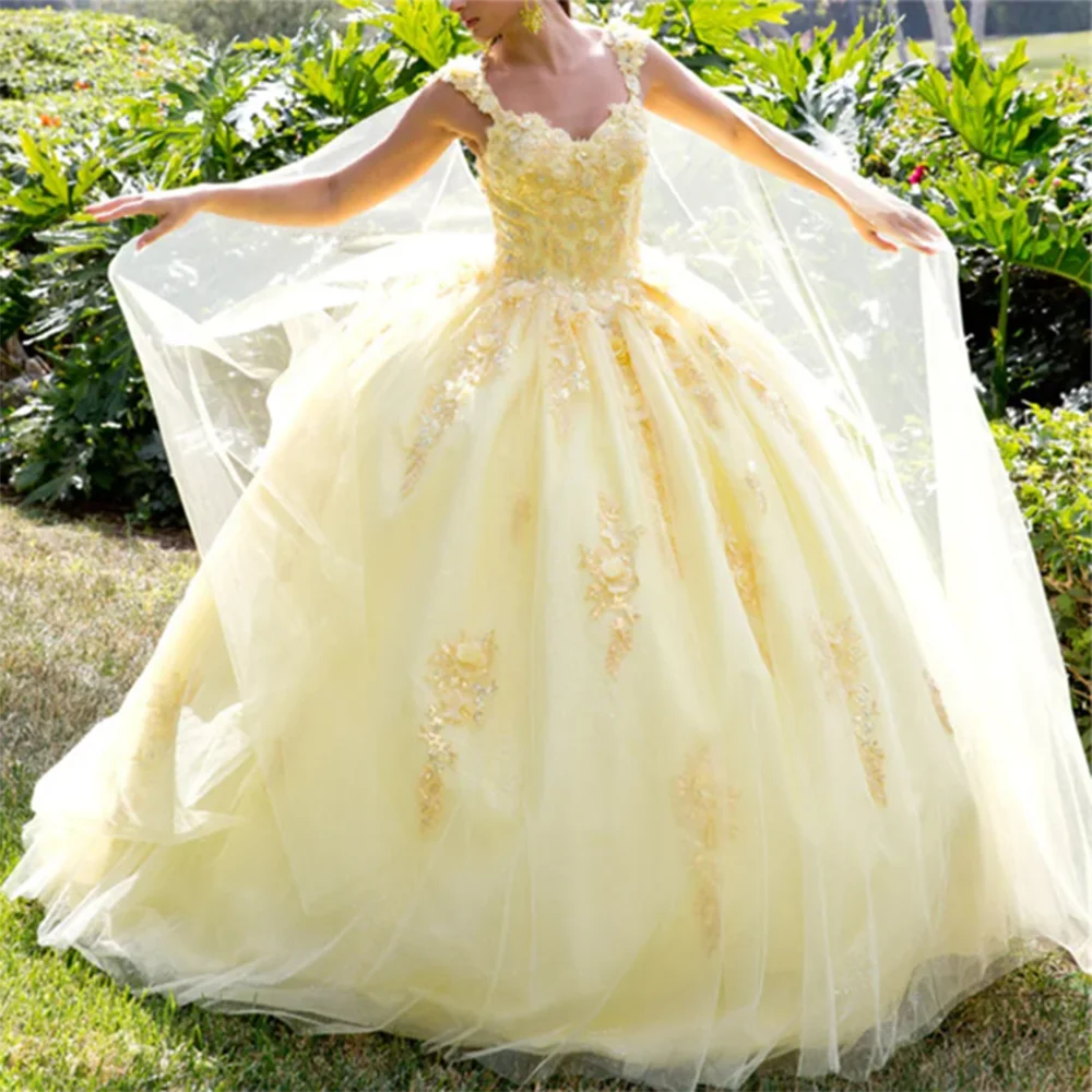 

Exquisite Yellow Evening Party Dresses Sweetheart Floor Length Spaghetti Strap A-Line Fancy Flowers Elegant Women Prom Gowns