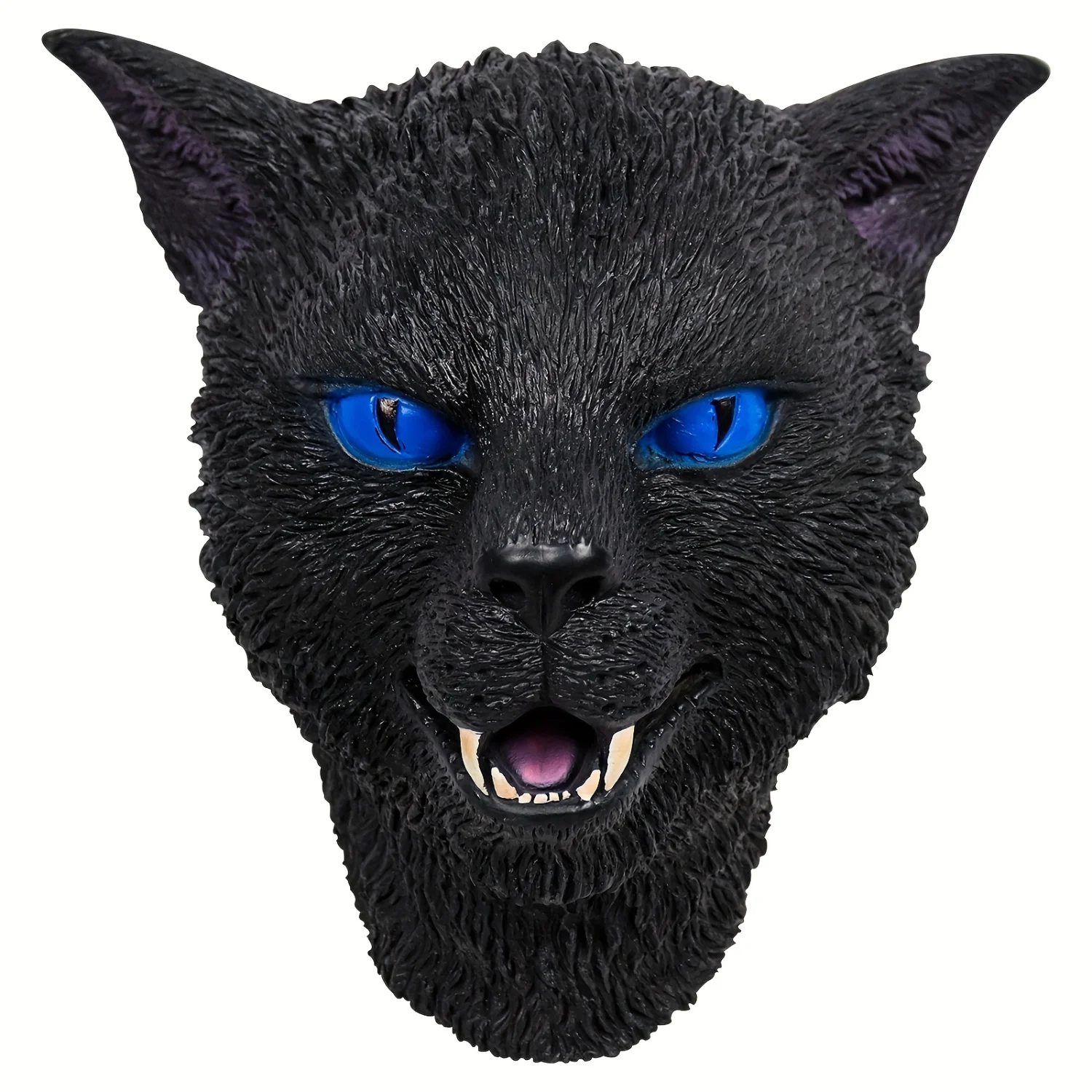 Realistic Black Cat Mask with Blue Eyes, Latex Holy Cat Headgear for Halloween Christmas Cosplay Parties, Club Raves, LARP & Sta