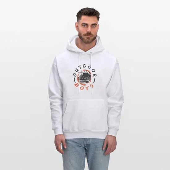 

Outdoor Enthusiast Cotton Hoodie，Featuring The Words “OUTDOOR BOY” and A Mountain - Themed Graphic Flaunt Their Lifestyle