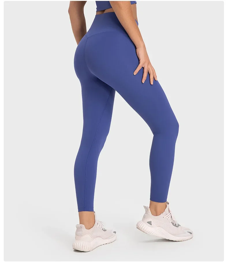 Pantalones de yoga de cintura alta sin línea en T para mujer, elásticos, amigables con la piel, fitness, secado rápido, transpirables, deportivos, recortados