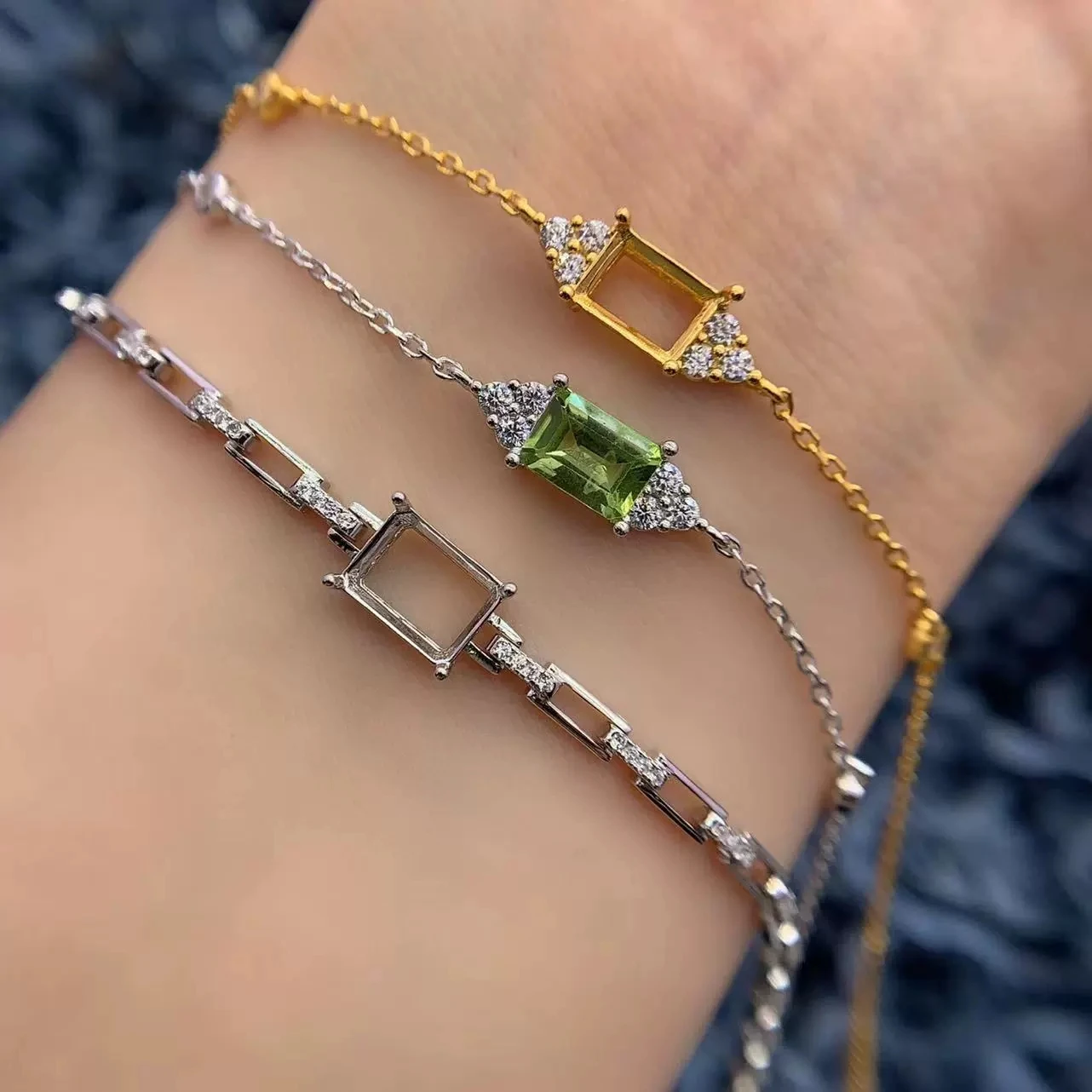 

MeiBaPJ инкрустация 5*7/6*8 мм квадратный драгоценный камень S925 стерлингового серебра DIY пустой держатель для браслета женский ювелирный аксессуар бесплатная почта