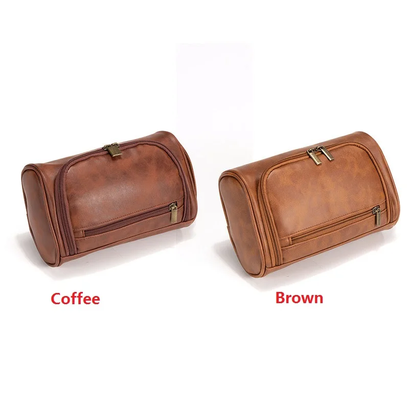 Neceser de viaje de cuero para hombre y mujer, bolsa de afeitado Retro, organizador de ducha para lavado de cosméticos, impermeable