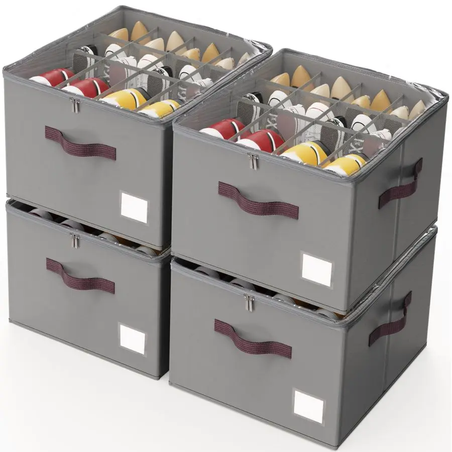 

Shoe Organizer for Closet, 4 Pack Shoe Organizer with Transparent Cover and Sturdy Handles, Closet Shoe Storage for Sneakers San