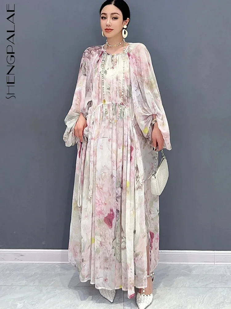 SHENGPALAE Chiffon Printed Long Dresses Loose Big Swing Elegant Fashion Chic Women\'s Dress Clothes 2024 Spring Summer New 5R9755