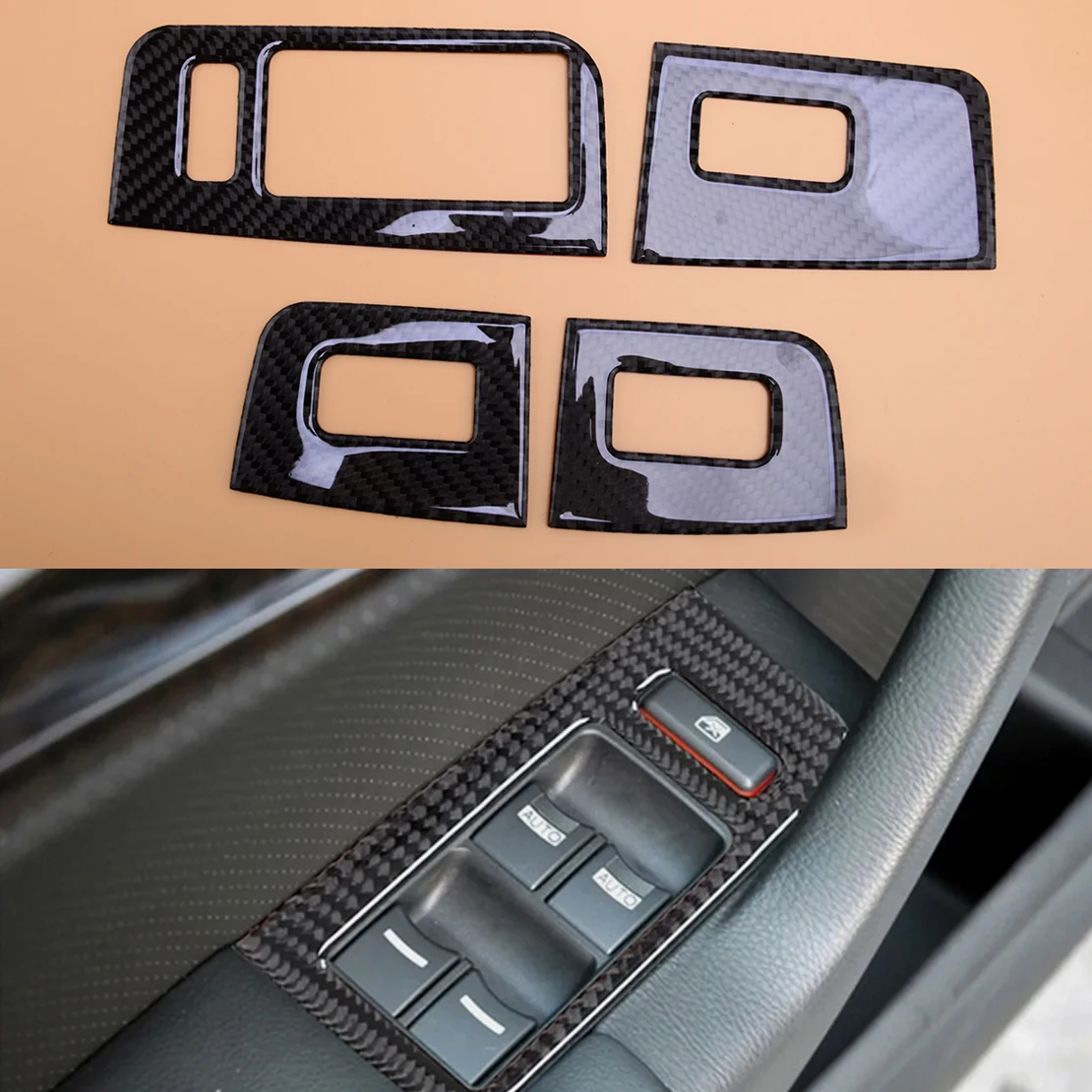 Car Interior Window Control Switch Panel Cover Trim Set Black Carbon Fiber Fit for Acura TL 2004 2005 2006 2007 2008