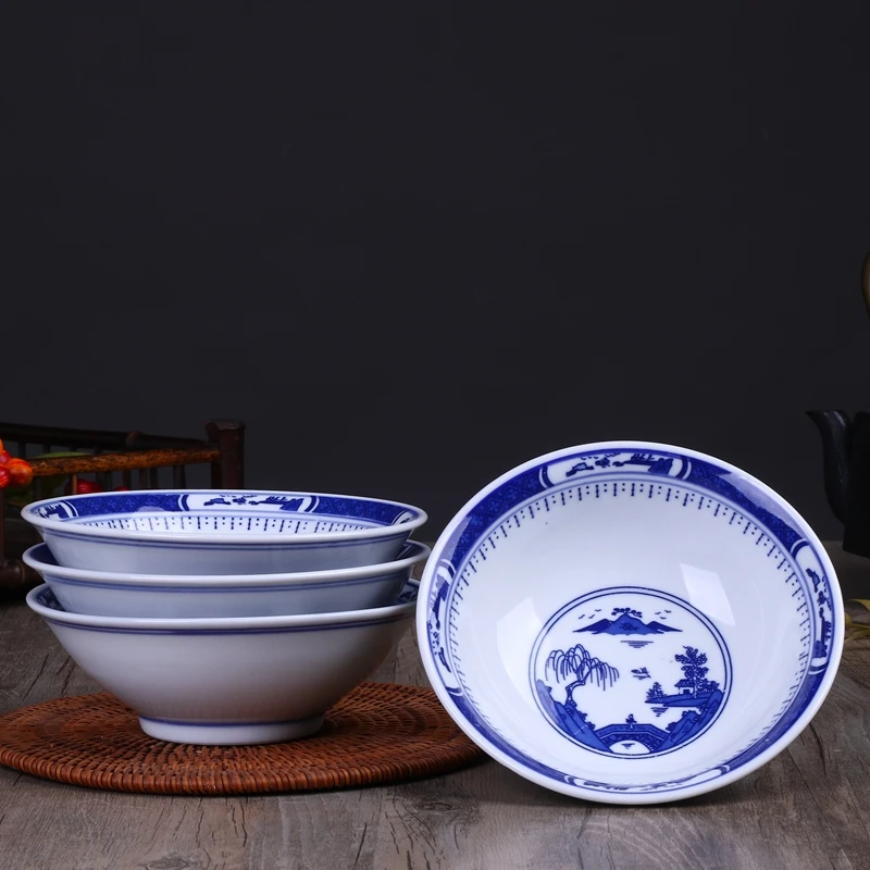 6 Inch Chinese Blue and White Porcelain Ramen Bowl Jingdezhen Ceramic Rice Bowls Vintage Noodle Bowl Tableware Fruit Salad Bowls