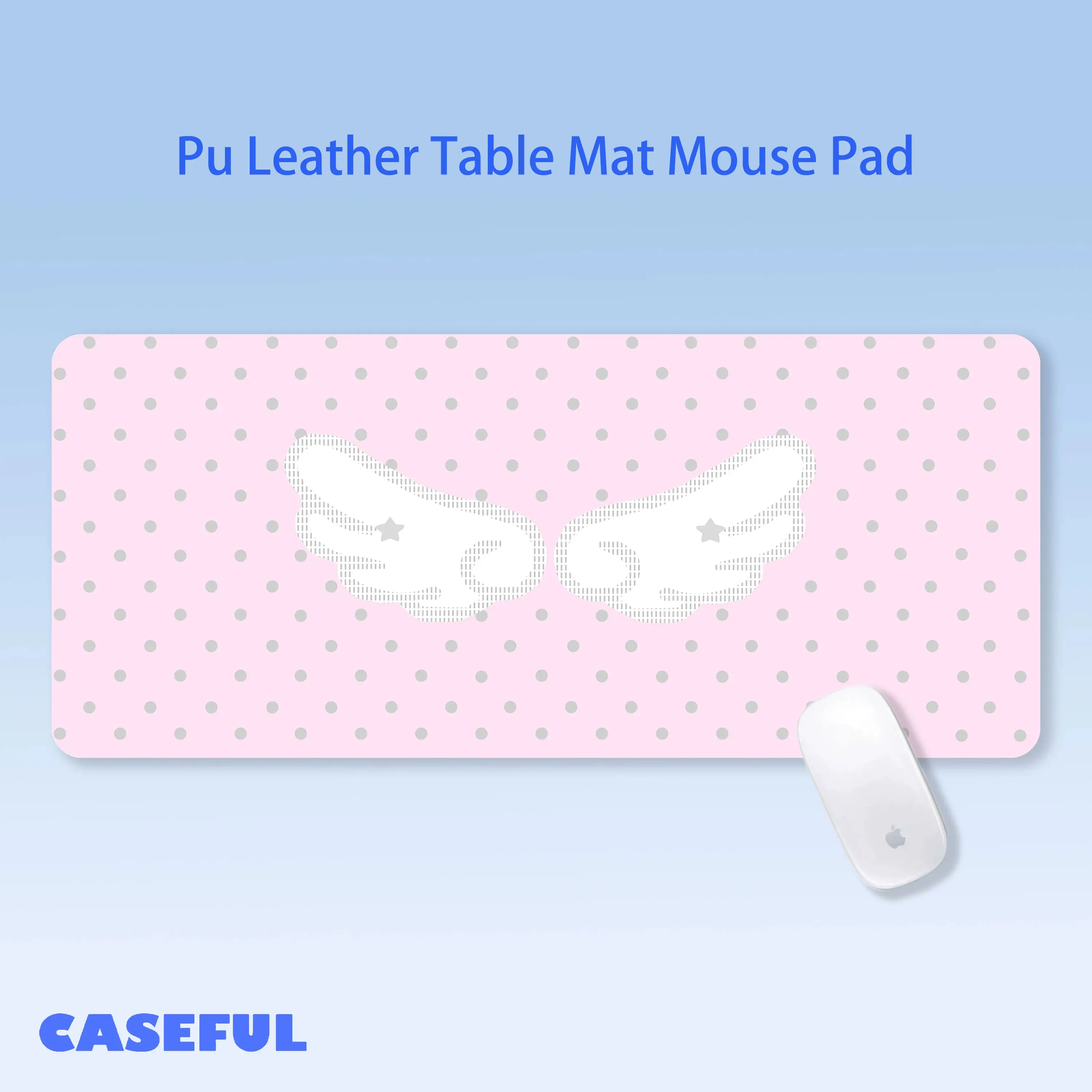 Cute Pink Wing Polka Dot Star Kawaii Y2K Pu Leather Mouse Pad Waterproof Desk Mat Gaming Keyboard Protector Dorm Table Mat Decor