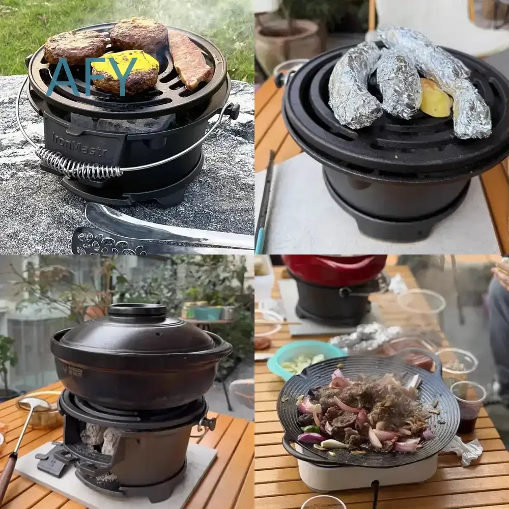 Food Grade Cast Iron Charcoal Grill for Outdoor Cooking Camping Portable BBQ Grill for Picnic Tailgating Backyard Tea Party