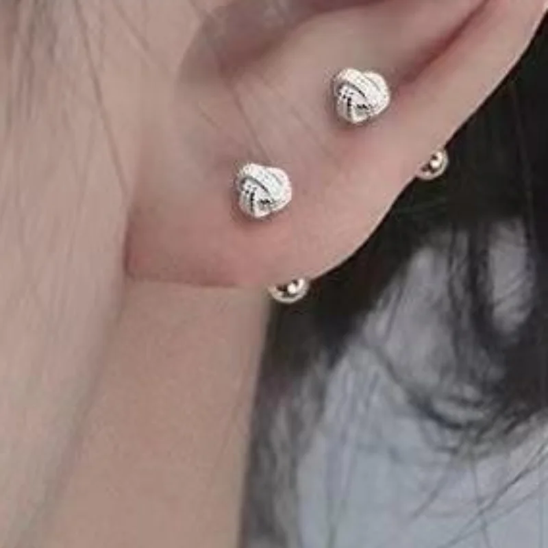 Hypoallergenic Secure Screw Back Silver Knot Stud Earrings 1 Pcs Dainty Jewelry for Women Birthday Gift Daily Use