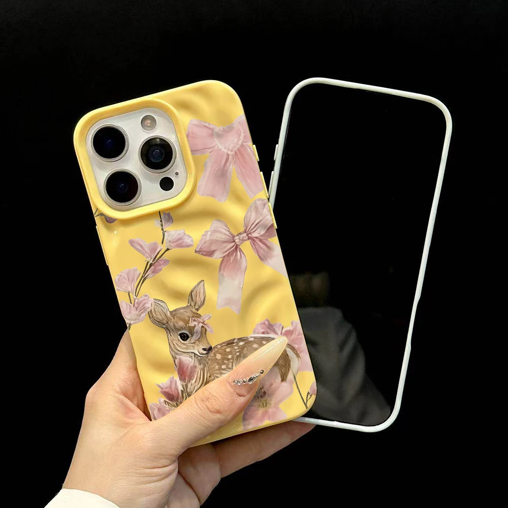 Retro-Schleifen-Sika-Hirsch-Muster Handyhülle für iPhone 17 16 15 14 13 12 11 Pro Max 14 Plus 17Air Falten-Wellen-Soft-Silikon-Cover – Detail 6