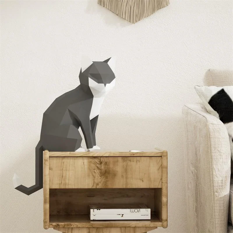 1 Pair Lovers Cat Animal Decor Home Origami Pink Low Poly Paper Model,3D Papercraft Art,Handmade DIY Teens Adult Craft RTY201