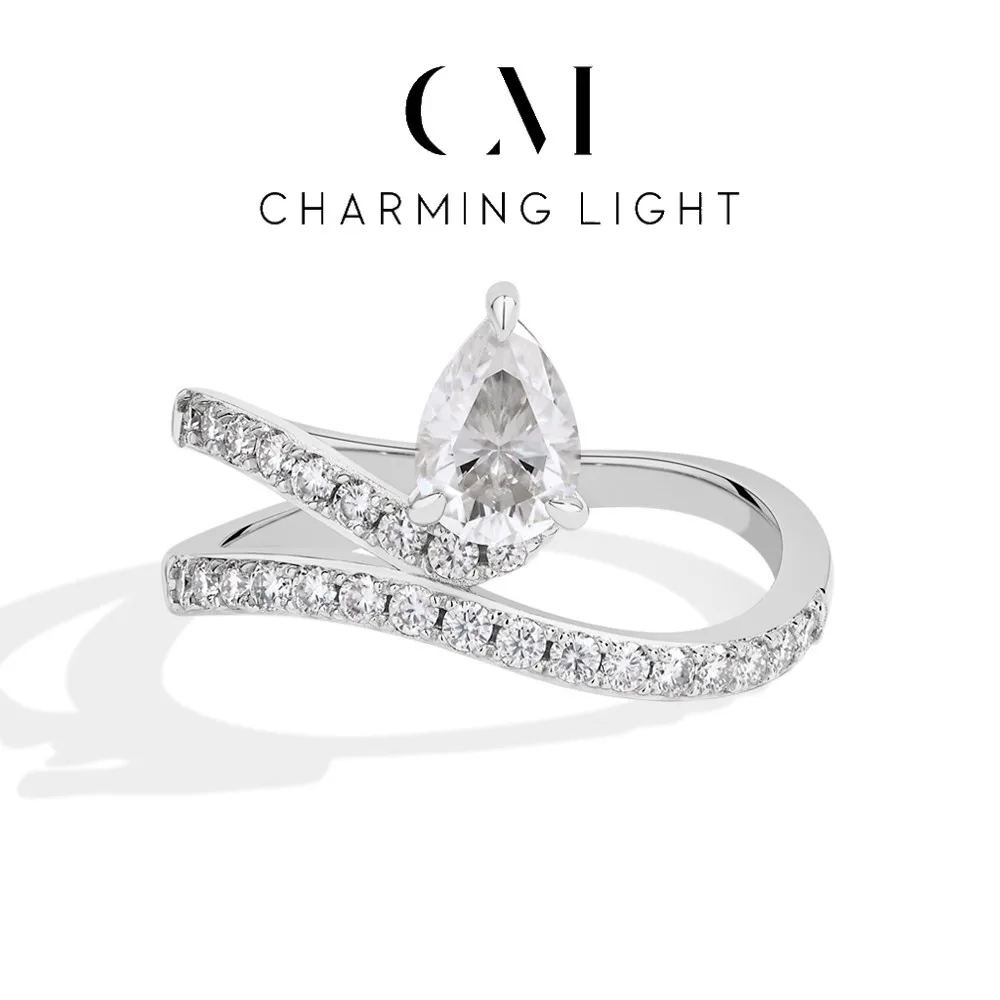 

CHARMING New Style Pear Cut Moissanite Rings 0.8CT Lab Diamond 925 Sterling Silver For Women Fashion Engagement Fine Jewelry