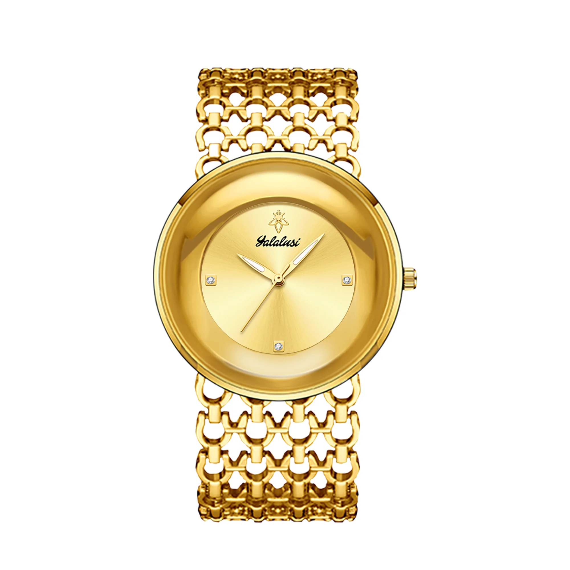YaLaLuSi Old Money Luxury  Ladies Watch Oversized Curved Round Dial Hollow Fishnet Mesh Chain Bracelet Minimal Crystal Marker Elegant Office Quartz Wristwatch For Women view 6