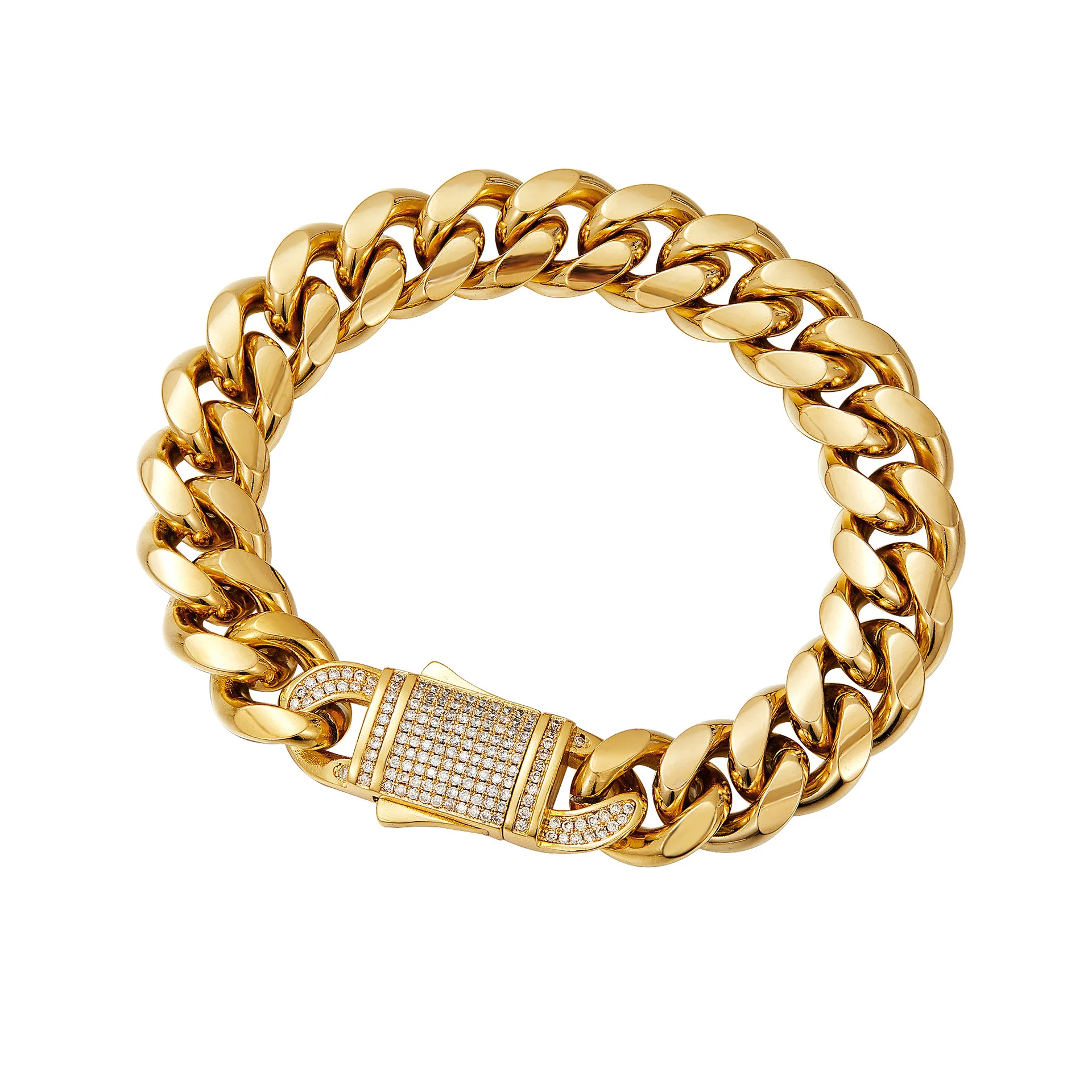 6/8/10/12/14mm Wide New Arrival Men Women\'s Miami Curb Chain Necklace or Bracelet Gold Color Stainless Steel Jewelry