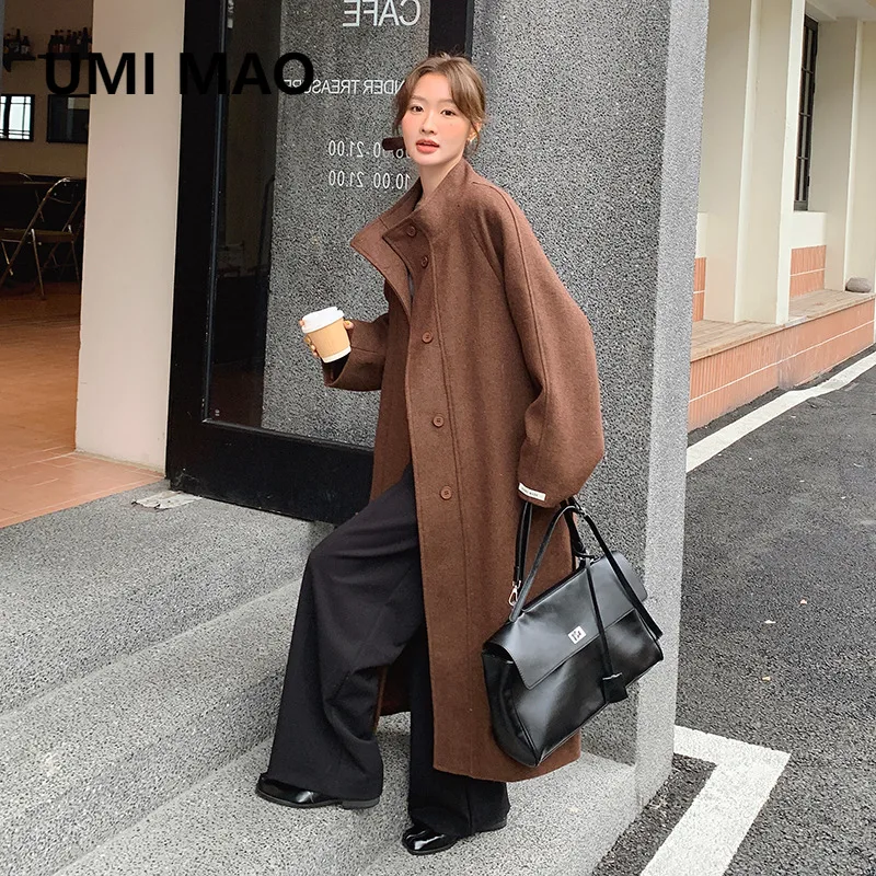 UMI MAO Long Woolen Coat Yamamoto Dark Autumn Winter New French Coffee Jackets Female Overcoat Femme Y2K