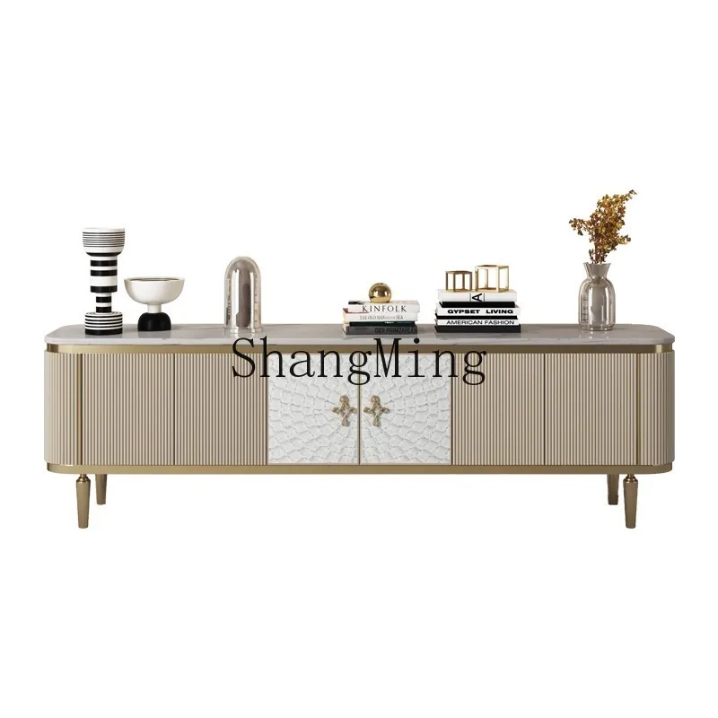 CL light luxury marble TV cabinet coffee table combination simple small apartment living room solid wood shell floor cabinet