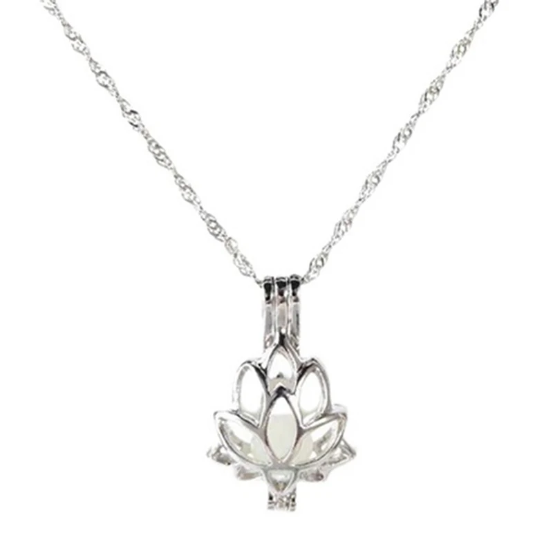 Luminous Glowing In The Dark Moon Lotus Flower Shaped Pendant Necklace For Women Yoga Prayer Buddhism Jewelry