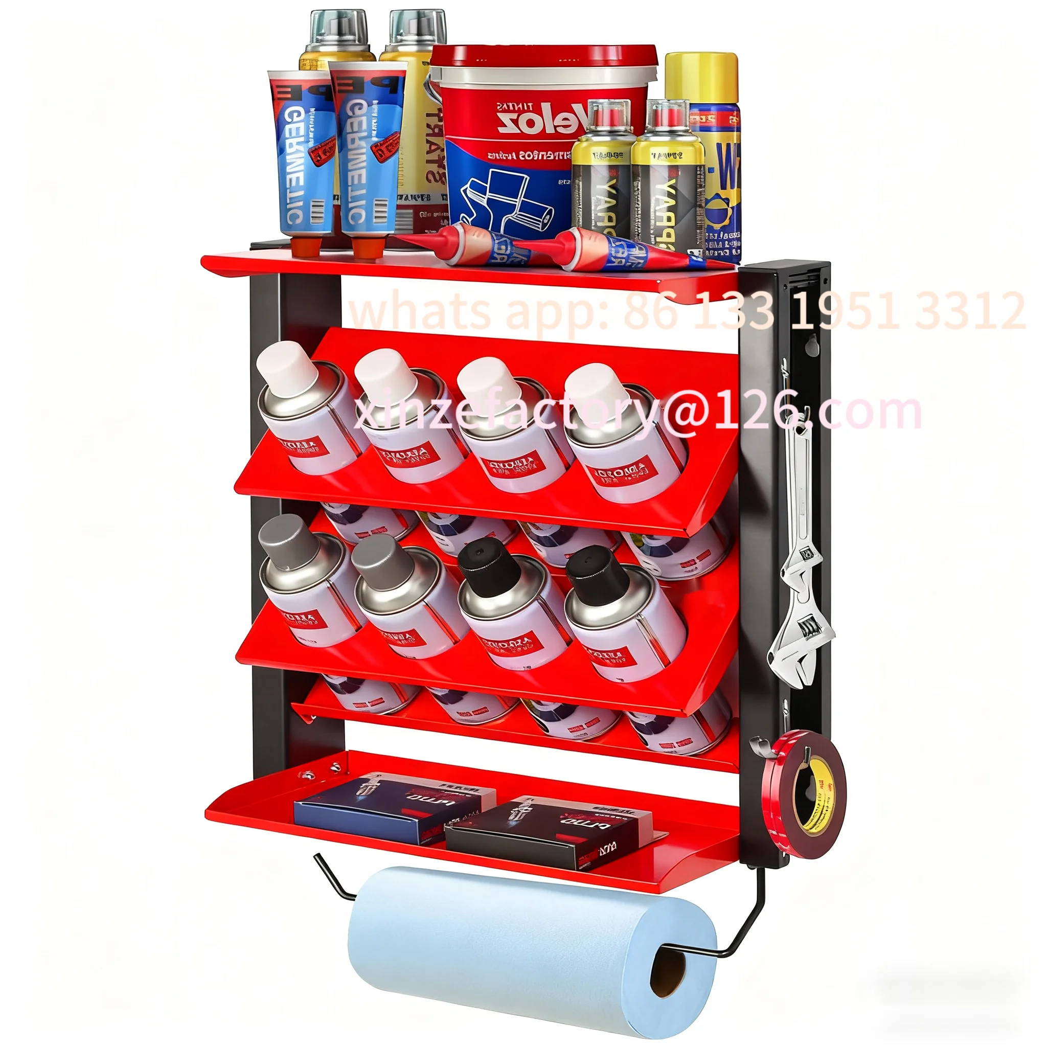 

Customizable Spray Can Holder, Wall Mount Storage Rack, Heavy Duty Steel, with Paper Towel Holder, Holds 100 lbs