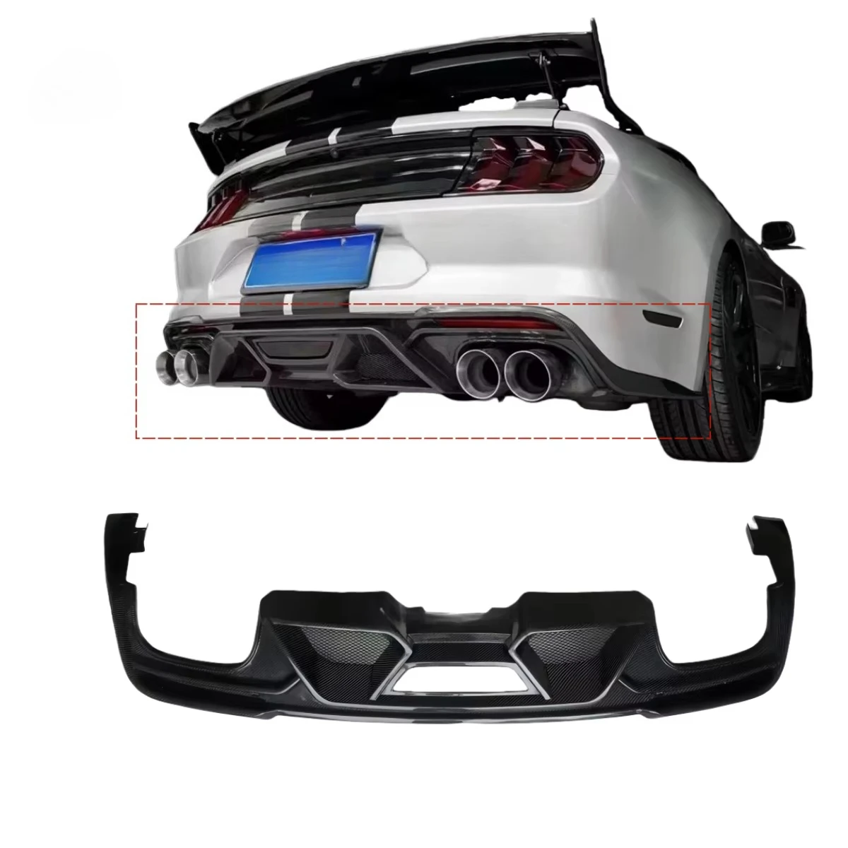 2018-2022 for  Ford Mustang Carbon Fiber Rear Diffuser GT500 Style High-Quality Carbon Fiber Rear Lip Spoiler Body Kit