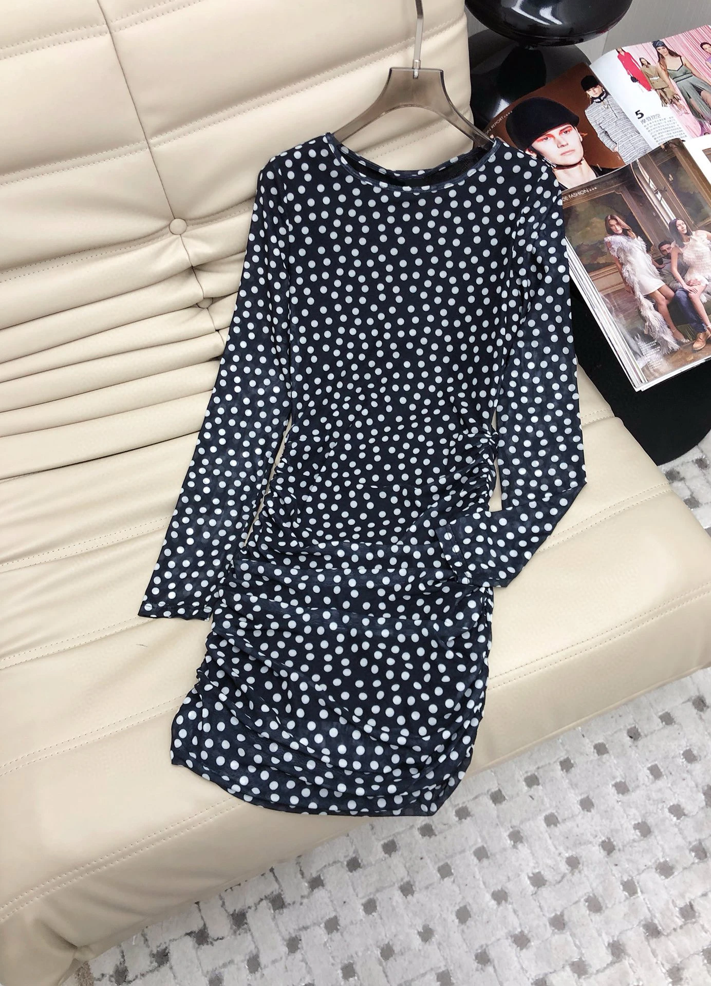 

Sexy long sleeve sheath polka dot print mini dress