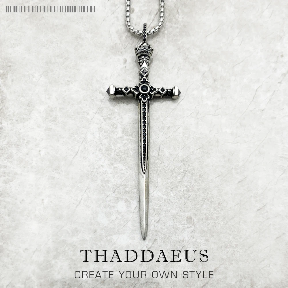925 Sterling Silver Sword Pendant Chain Necklace Vintage Unisex
