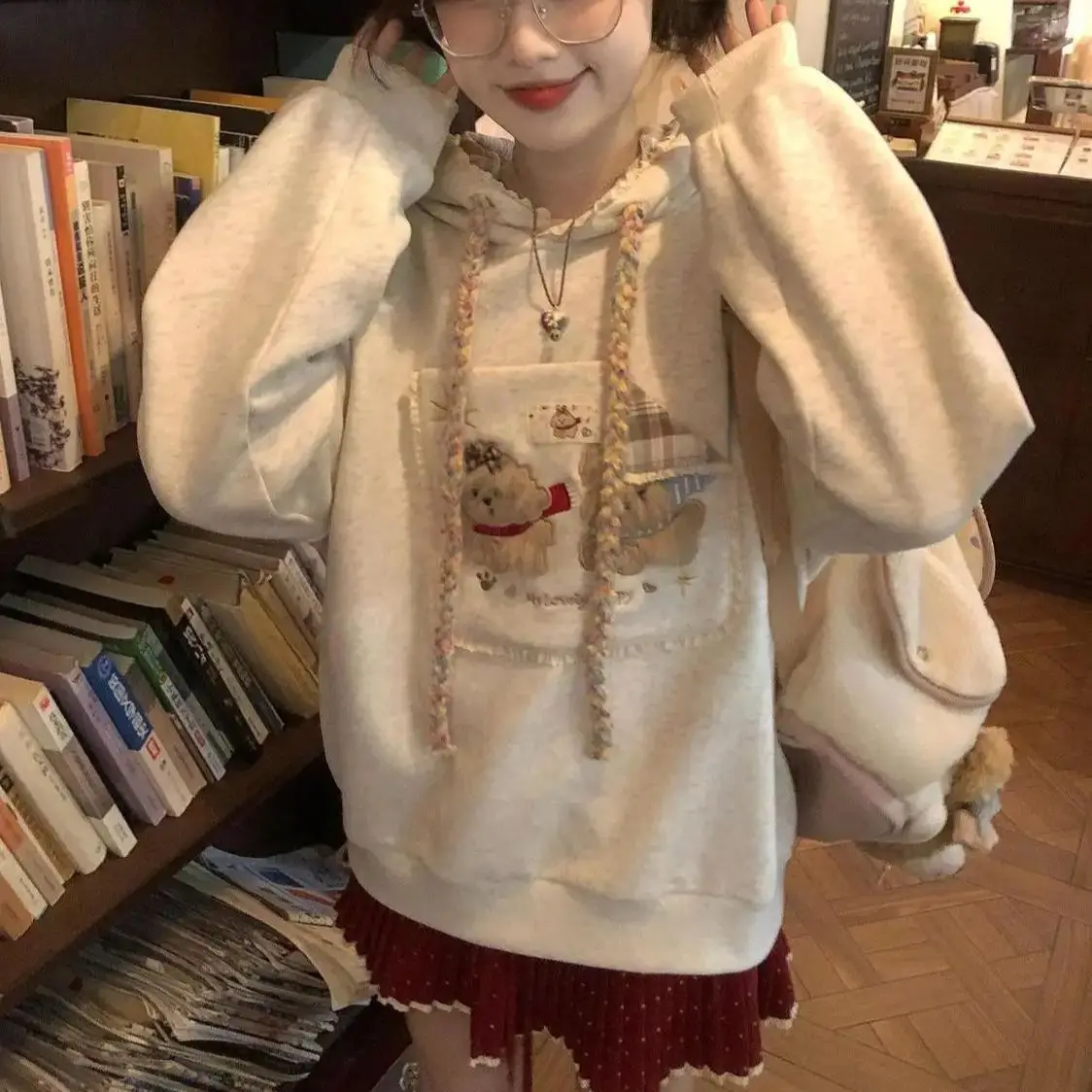 

Japan American Autumn And Winter Lazy Hooded Sweatshirt Women'S Casual Fleece Jacket INS