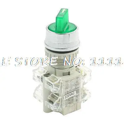 AC 220V Rotary Selector 2 Position 6 Pin Green Light Push Button Switch