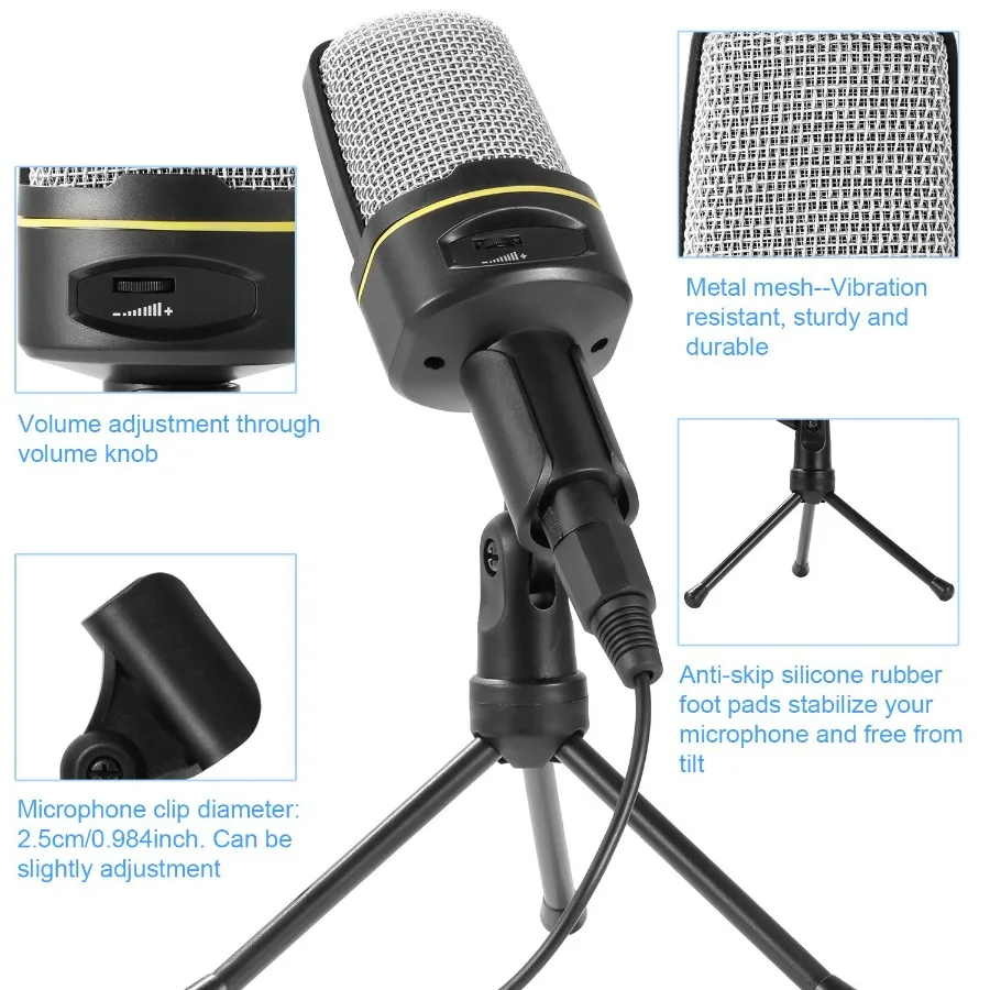 Micrófono de condensador profesional con soporte para trípode Audio Studio Rrding micrófono de escritorio micrófono ible