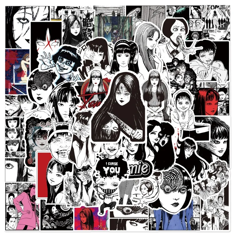 50 Stück Anime Japanische Tomie Horror Graffiti Einzigartige Dekor-Aufkleber für Gepäck, Notizbuch, Wasserflasche, Becher