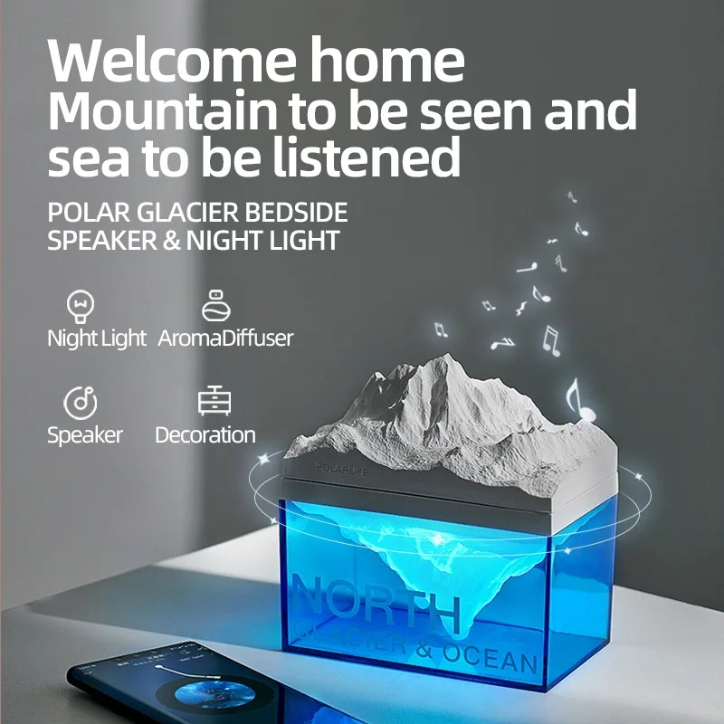 Imagem -03 - Portátil sem Fio Bluetooth Glacier Alto-falantes Atmosfera Lâmpada Dormir Quarto Desktop Nightlight Girl And Boy Gift