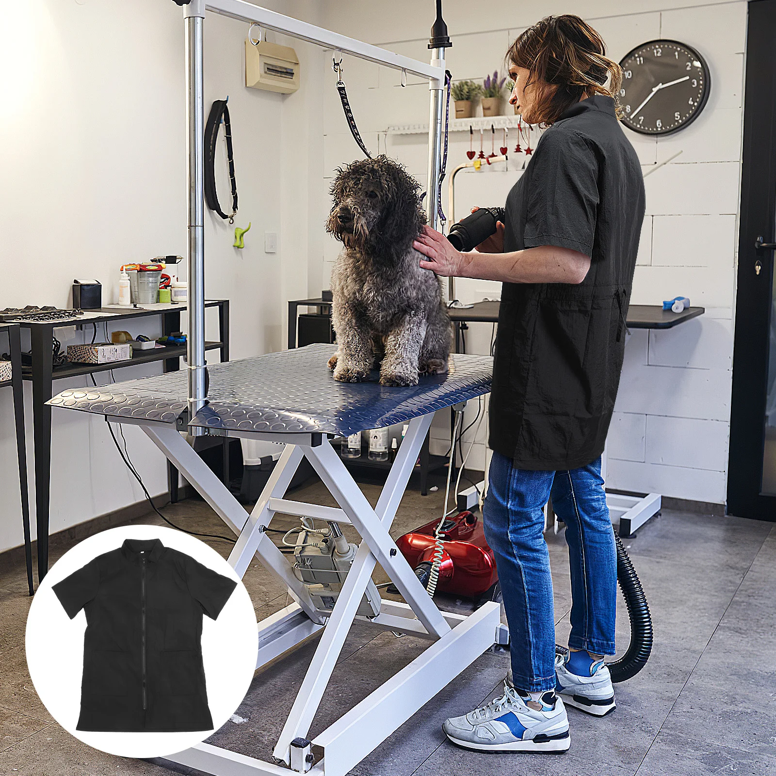 

Waterproof Pet Cosmetologist Clothes Grooming Salon Uniform Bath Apron For Dog Cat Home Outdoor Use Black Size Included