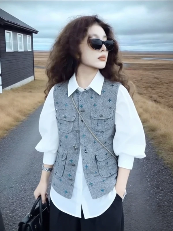 

Korean Design Svel Open Cardigan Women's Early Spring plus Size Fat MM High-End Feeling Outerwear Vest Top
