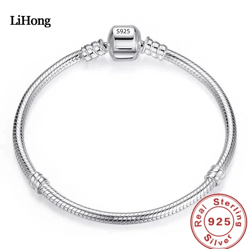 Lihong Handmade Original Fine Jewelry 925 Sterling Silver Charm Bracelet Soft Smooth Snake Bone Bracelets for Women