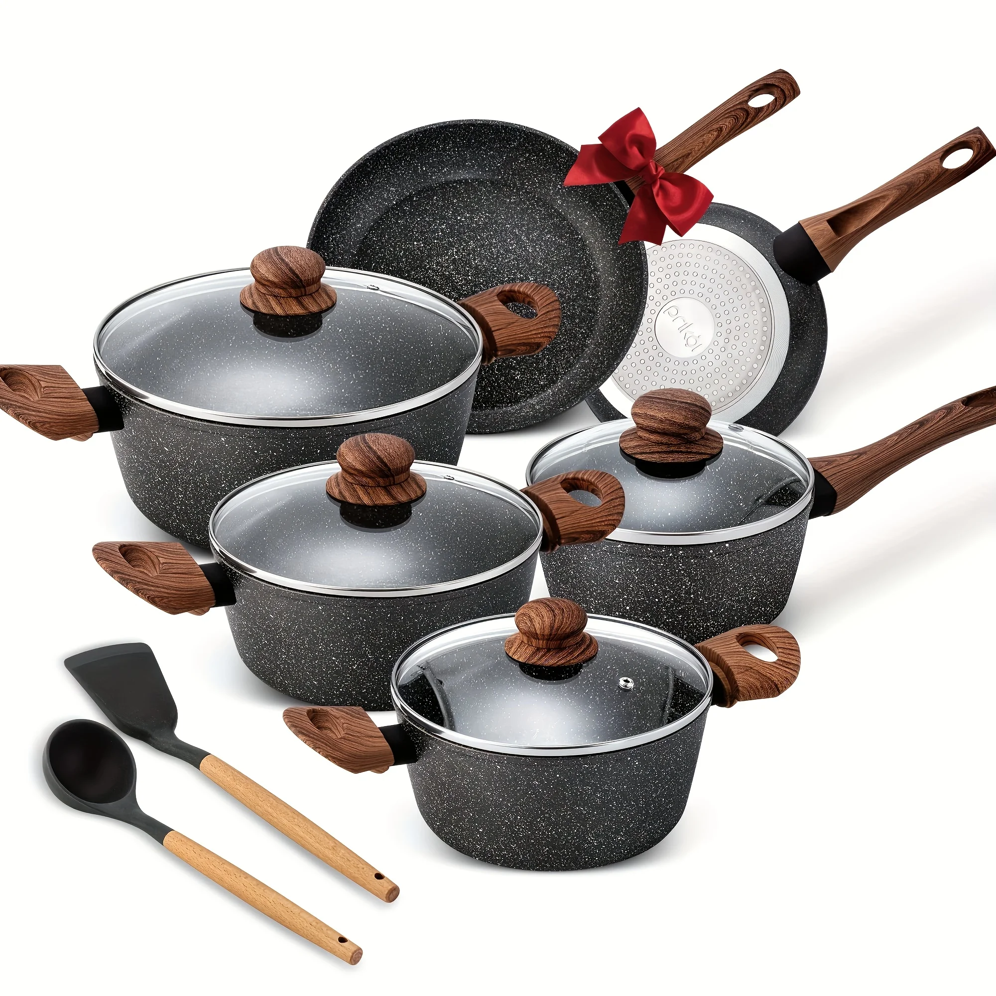 

12-Piece Granite Induction Cookware Set, Non-Stick Pots and Pans, Dishwasher Safe