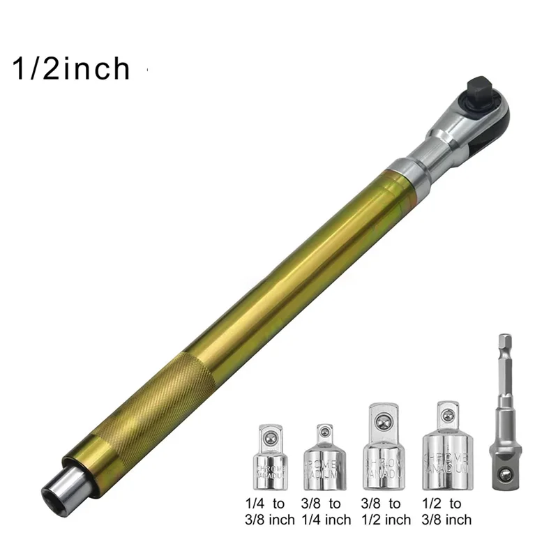 

Offset Impact Extension Wrench Ratchet Wrench High Torque Auto Repair Tool 1/2 Manual Automatic All-in-One 4 Adapter