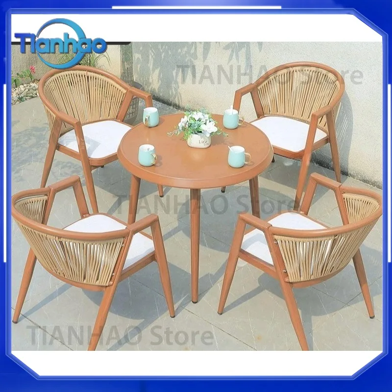 Outdoor Villa Balcony Tables and Chairs for Open-Air Use Waterproof Sunscreen Rattan Woven Furniture