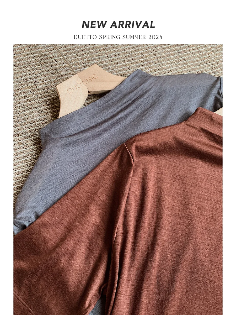 

Duetto 0 avi Ultra-Thin Breathable 00-Stitch Water-Soluble Wool f-High Collar ort-Sve Knitted Sweater for Women