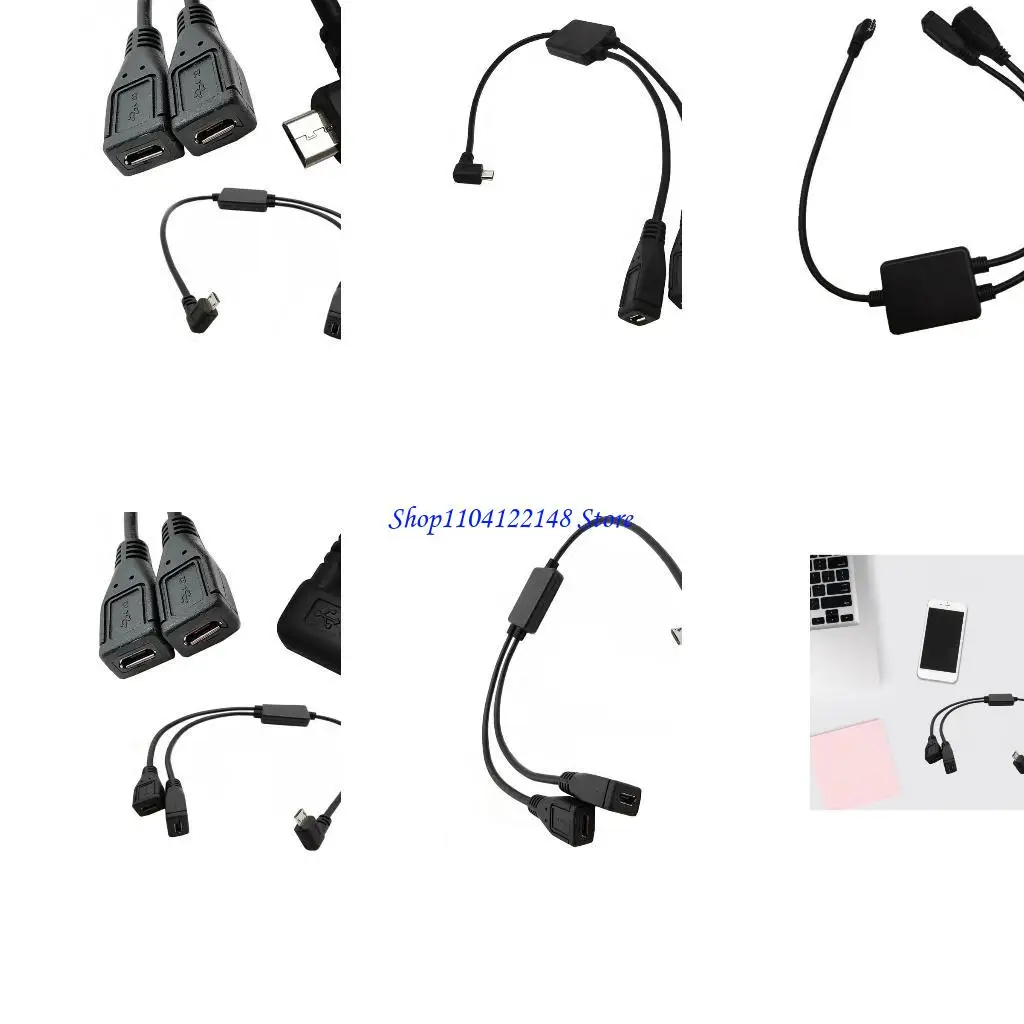 Splitter P9FA и кабель Micro USB, 5-контактный мужчина до 2 женских, левый правый угол, зарядное устройство, 2-в-1 шнур данных,