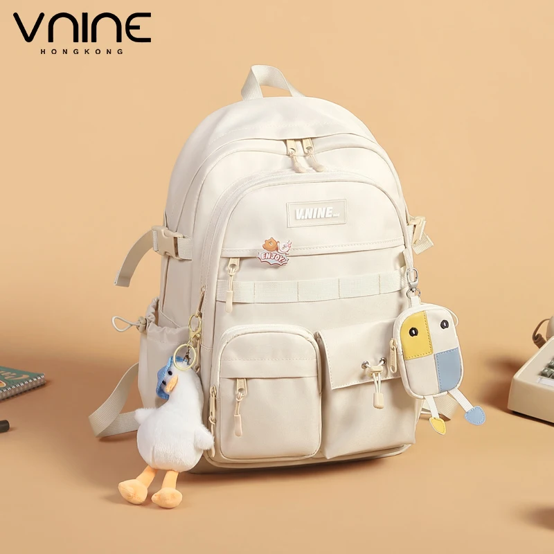 

VNINE backpack for female junior high school students, large capacity backpack for male canvas trend, high school student travel